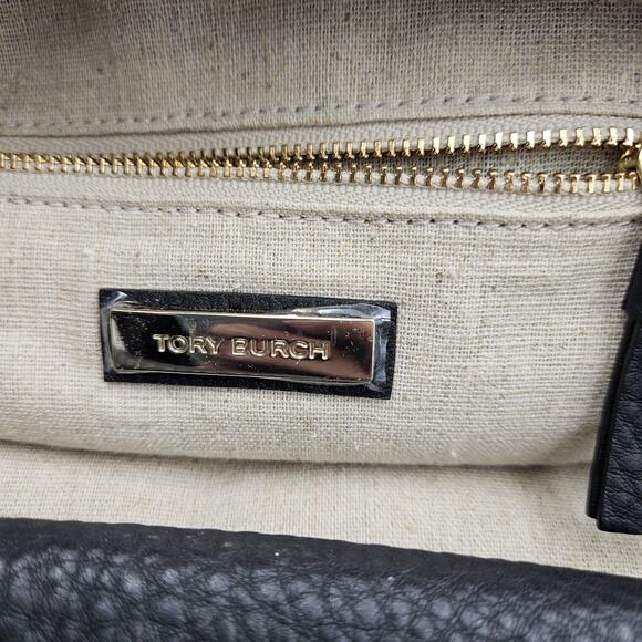 Tory Burch Leather Half Moon Small Satchel Hand Bag Black Leather - Picture 5 of 7